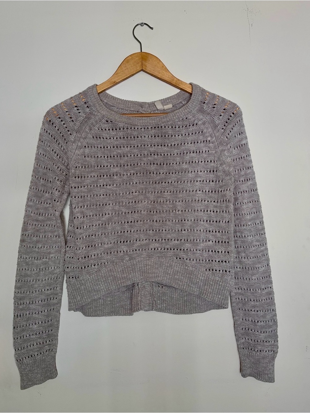 Moth Light Gray Open-Knit Crewneck Sweater